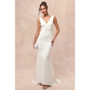 Lulu's Ivory V-Neck Sleek Wedding Dress